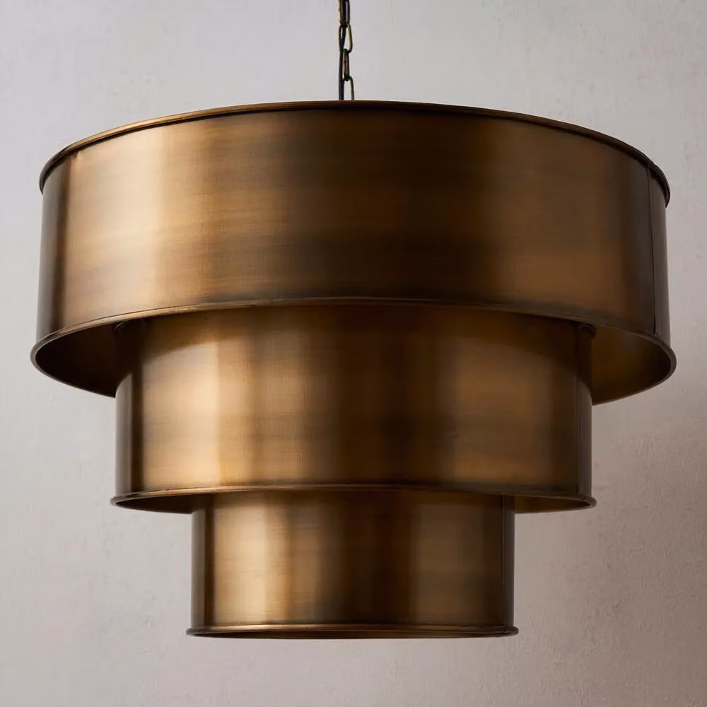 Loops Hanging Ceiling Pendant Light in Aged Brass with 3 Ring Metal Shade – 3