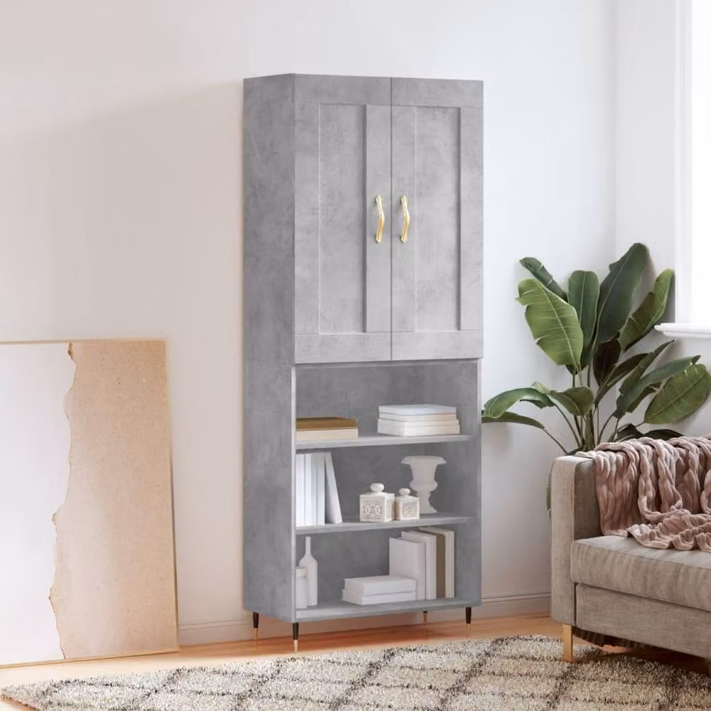 Berkfield Home Modern Highboard in Concrete Grey with Hinged Doors and Internal Shelves, W/D/H: 69.5 x 34 x 180 cm – 2