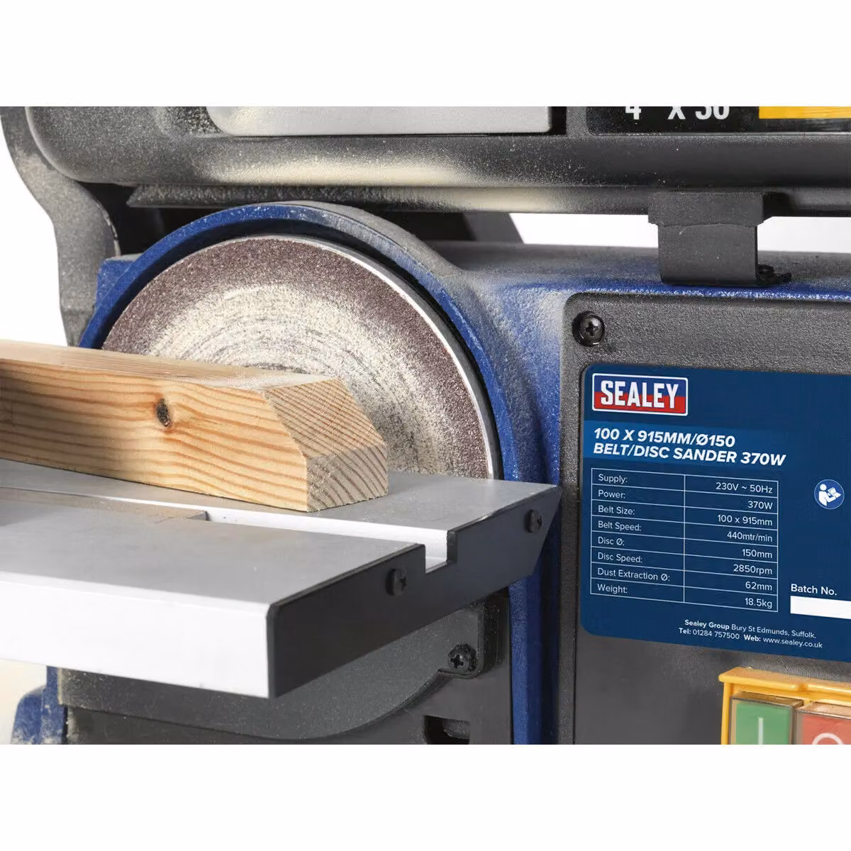 Loops Portable Table Mounted Disc and Belt Sander, 370W 230V, Blue/Multicolour, Disc Diameter: 150 mm, Belt Diameter: 100 mm – 2