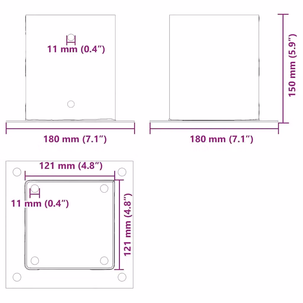 Berkfield Home Square Post Bases, 4 Pack, Anthracite, Powder-coated Steel, W/D: 12.1 x 12.1 cm – 5