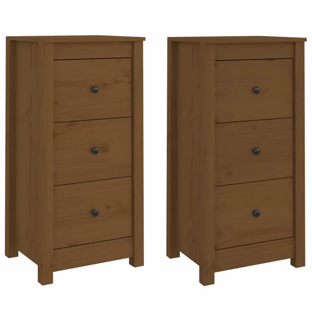 Berkfield Home Set of 2 Rustic Solid Wood Pine Sideboards in Honey Brown, W/D/H: 40 x 35 x 80 cm – 2