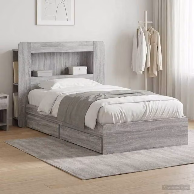 Berkfield Home Modern Bed Frame with Storage Drawers in Grey Sonoma, Engineered Wood, W/D/H: 90 x 200 cm – 1