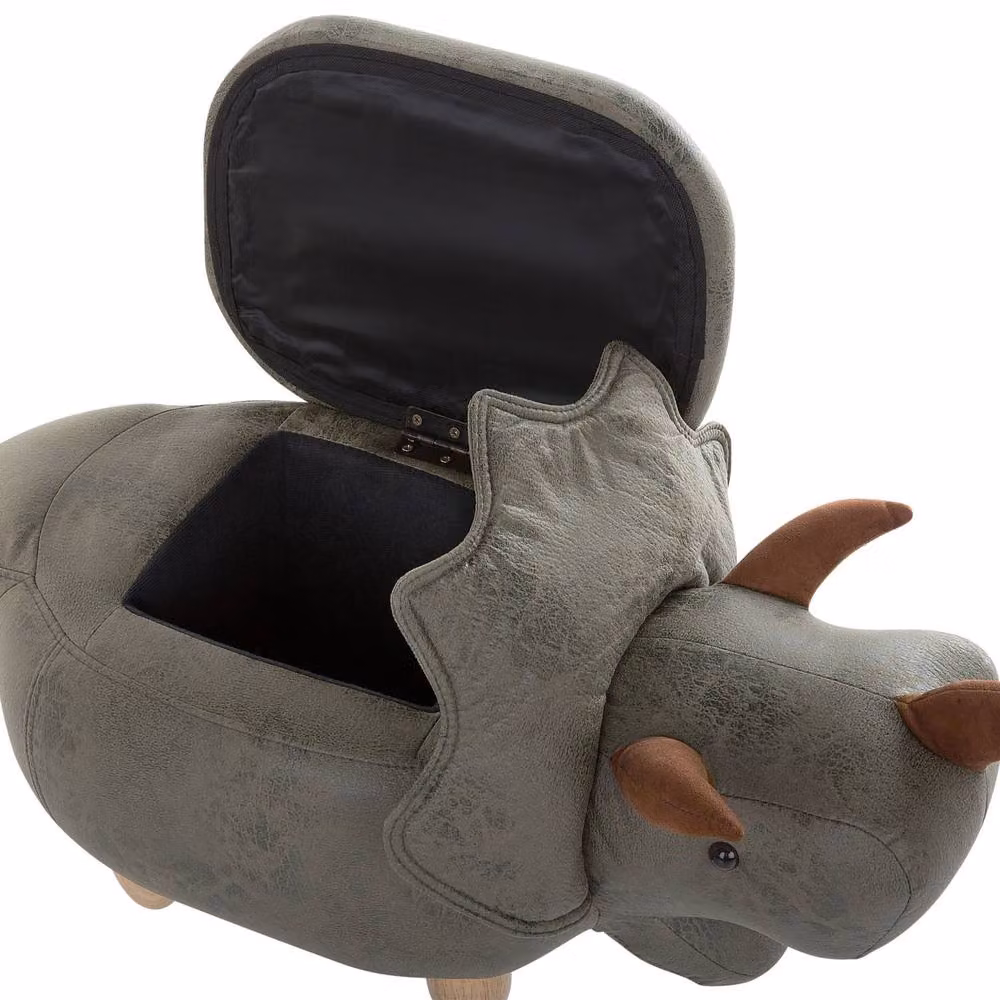 Wyld and Coco Triceratops Kids Storage Stool in Green Polyester and Rubberwood – 6