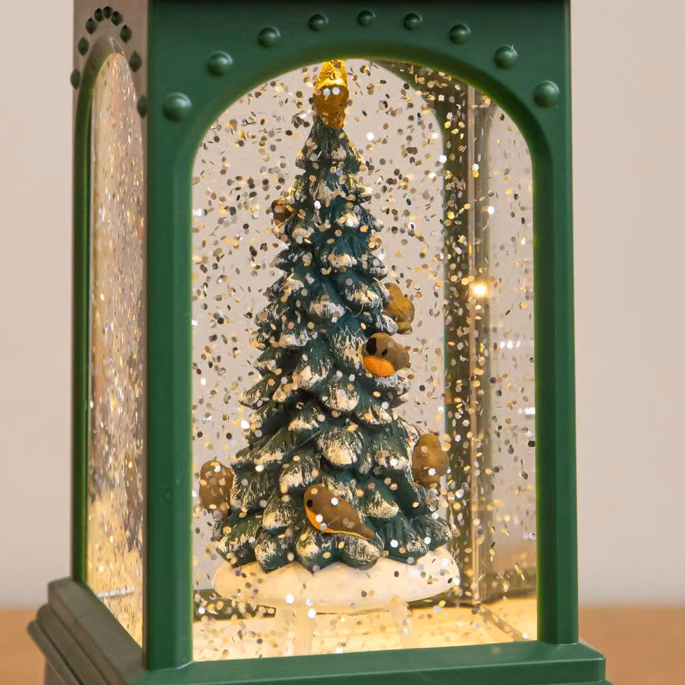 Samuel Alexander Green and Silver Christmas Tree Water Spinner Lantern with Warm White LED, Height: 21 cm – 2