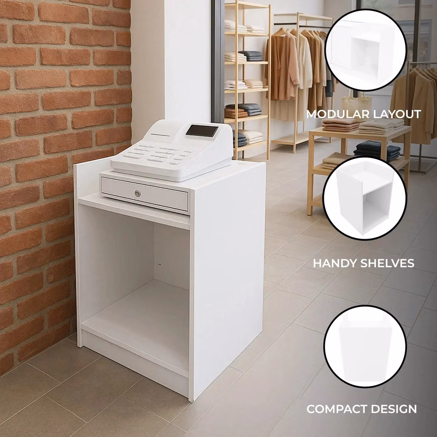 Monstershop Shop Counter Till Block TB60 in White Matt MDF, W/D/H: 60 x 60 x 90 cm – 2