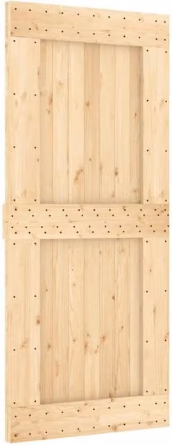 Berkfield Home Rustic Solid Wood Sliding Door with Hardware Set in Beige and Black, W: 90 cm, H: 210 cm