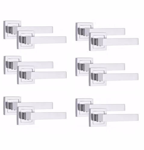 Golden Grace Delta Square Rose Door Handles in Polished Chrome, 6 Pairs