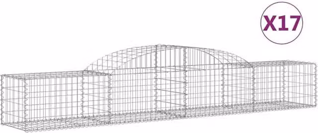 Berkfield Home Arched Gabion Baskets, 17 Piece Set, Silver Galvanised Steel, W: 300 cm, D: 50 cm, H: 40-60 cm