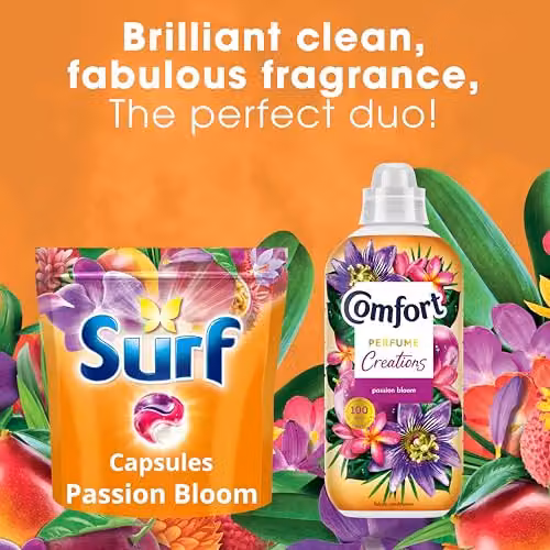 Surf 3 in 1 Passion Bloom Laundry Detergent Capsules with Natural Essential Oil, 51 Washes – 3