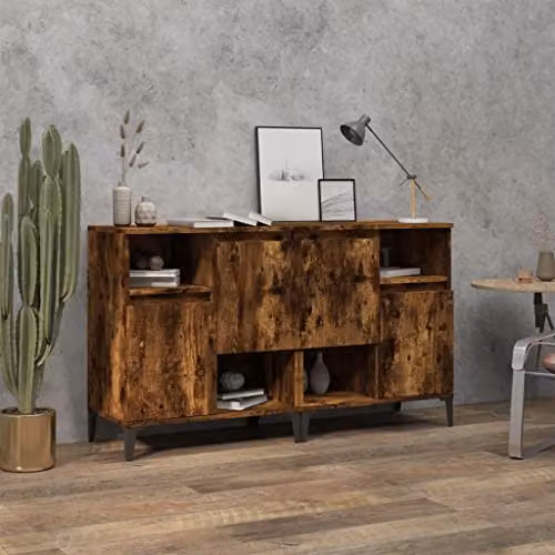 vidaXL Set of 2 Smoked Oak Sideboards in Brown Engineered Wood W/D/H: 60 x 35 x 70 cm – 2