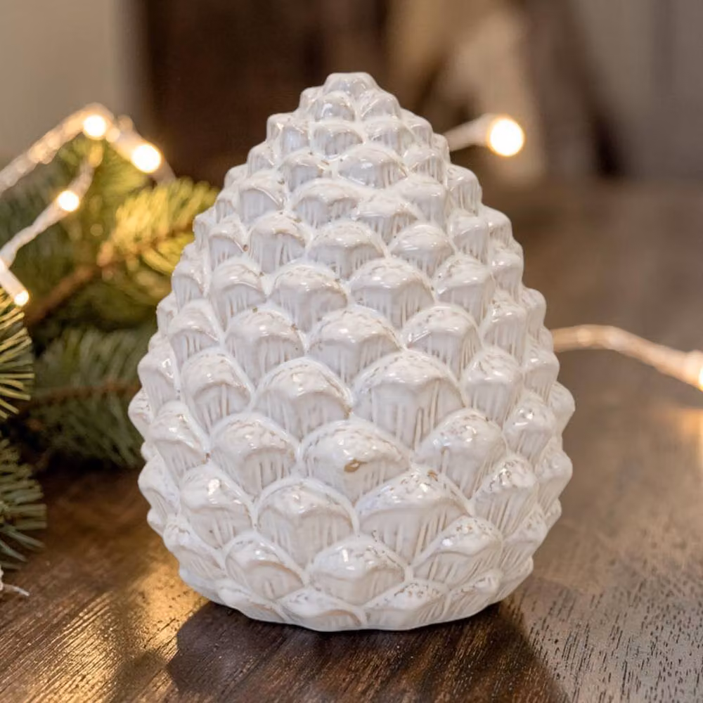 Four Candle Large White Ceramic Pinecone Tabletop Decoration, Height: 22 cm – 2
