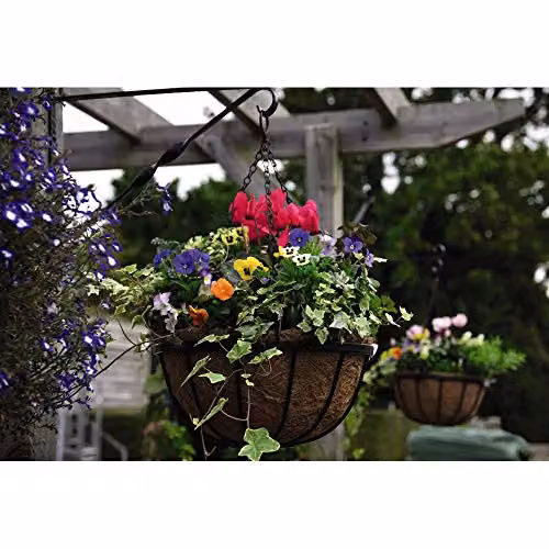 Thompson & Morgan Black Metal Hanging Basket Frames with Coconut Husk Liners, Diameter: 30 cm – 4