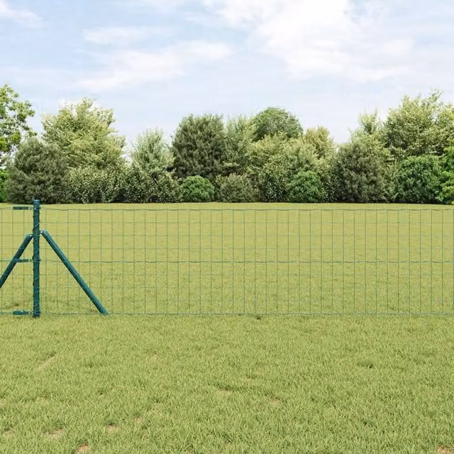 Berkfield Home Euro Fence with 7 Posts, Galvanised Steel, Green and Silver, H: 0.4 m x W: 10 m