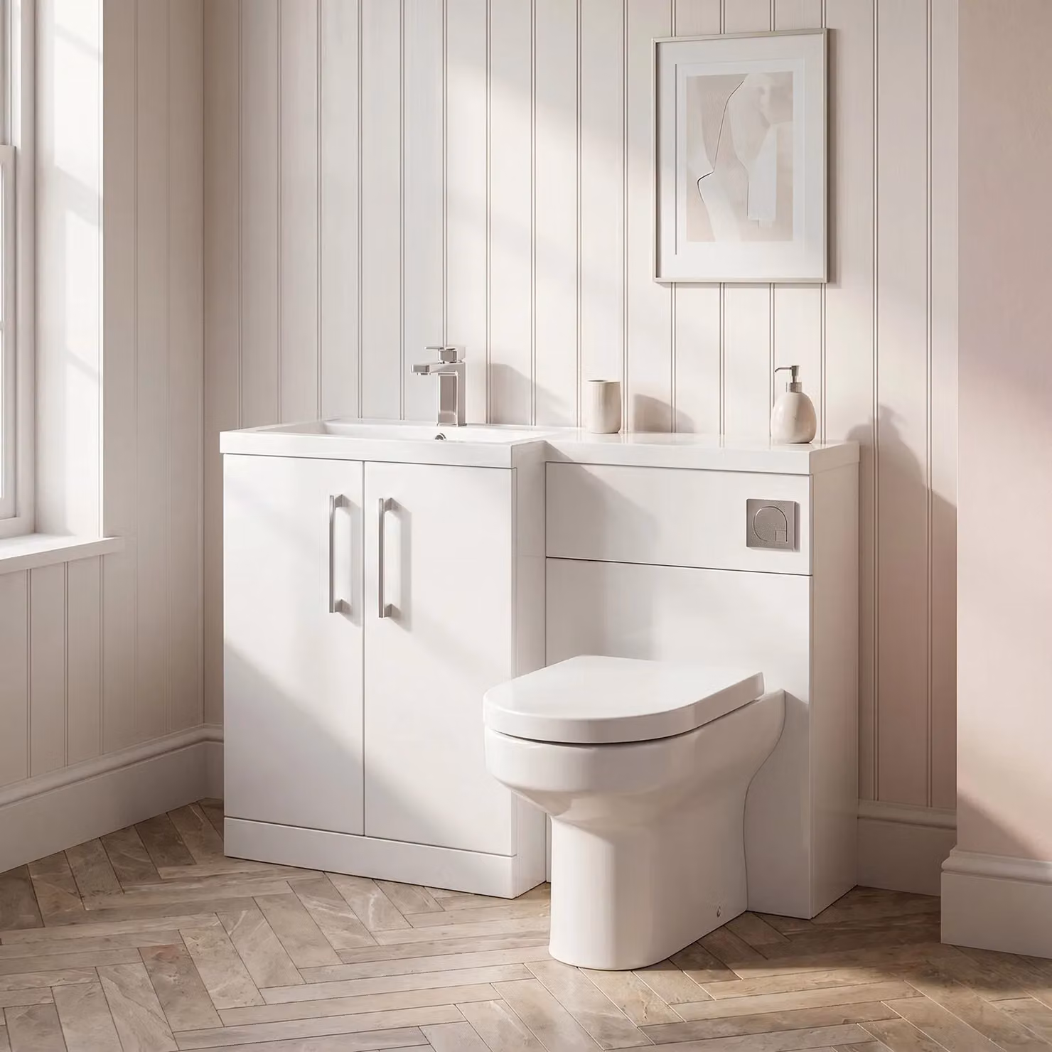 Balterley Gloss White Floor Standing Bathroom Vanity Unit with WC Pan, Seat and Cistern – 2