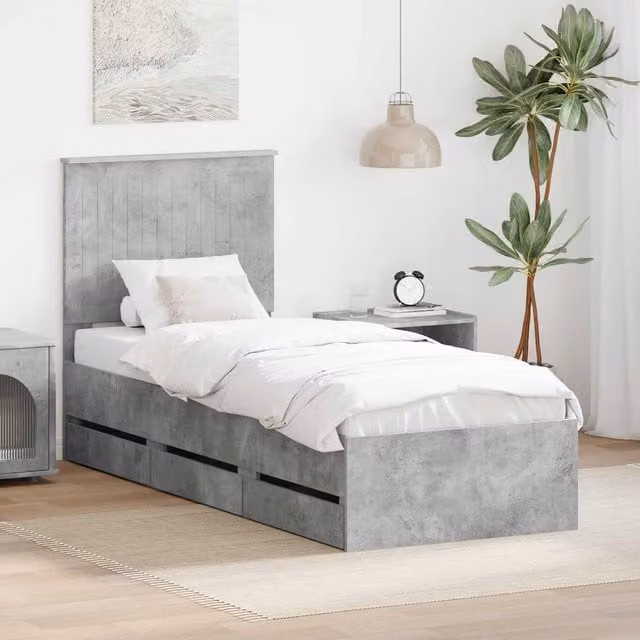 Berkfield Home Modern Bed Frame with Drawers in Concrete Grey, Engineered Wood, W: 75 cm x L: 190 cm