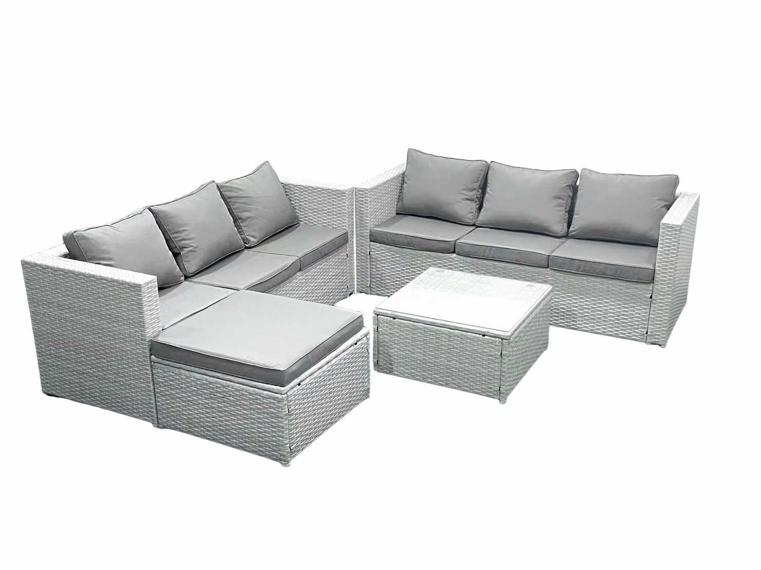 Fimous 7 Seater Rattan Garden Furniture Set with Large Footstool in Light Grey – 2