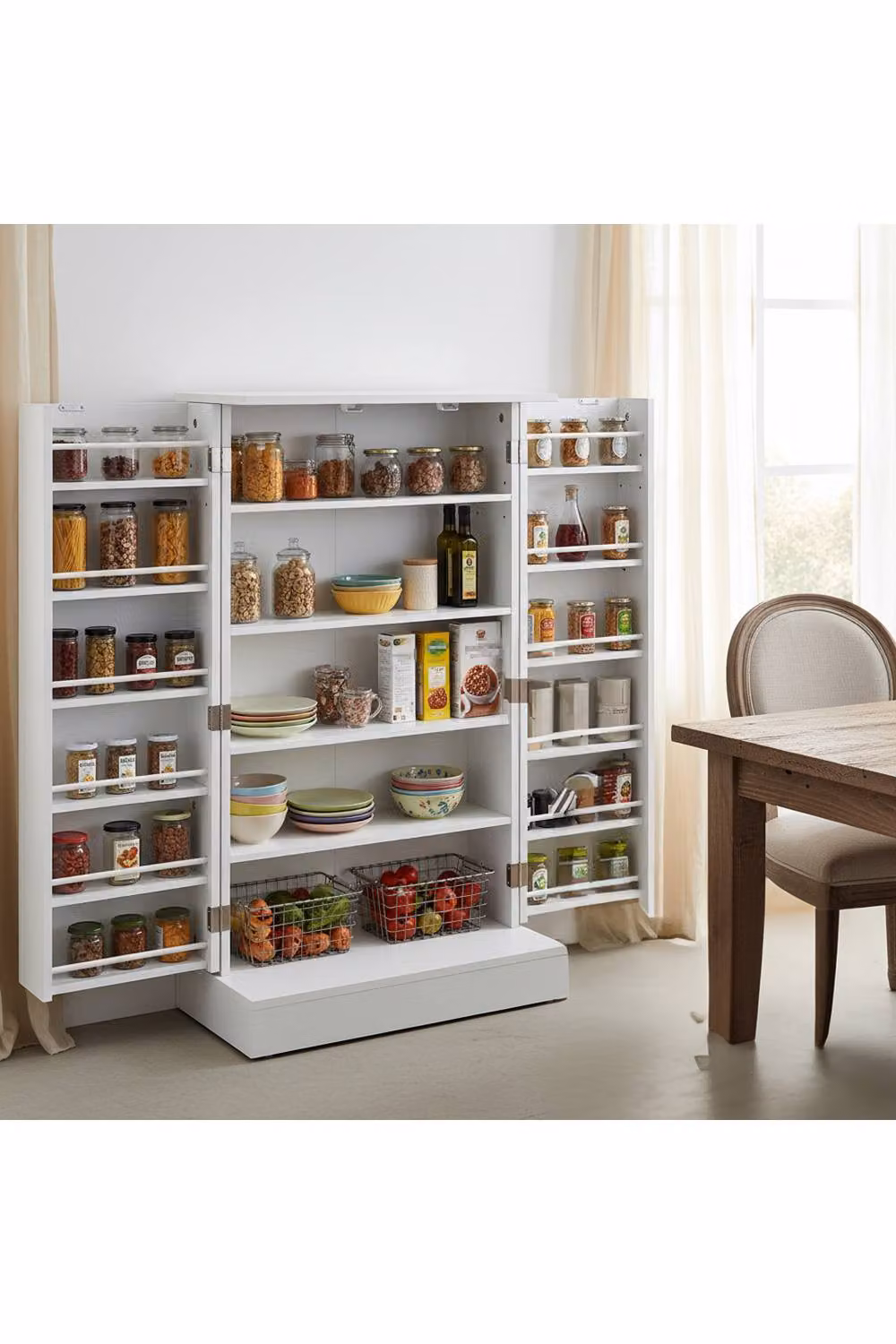 Living and Home Modern Freestanding Tall Kitchen Pantry Storage Cabinet in White Matt – 1