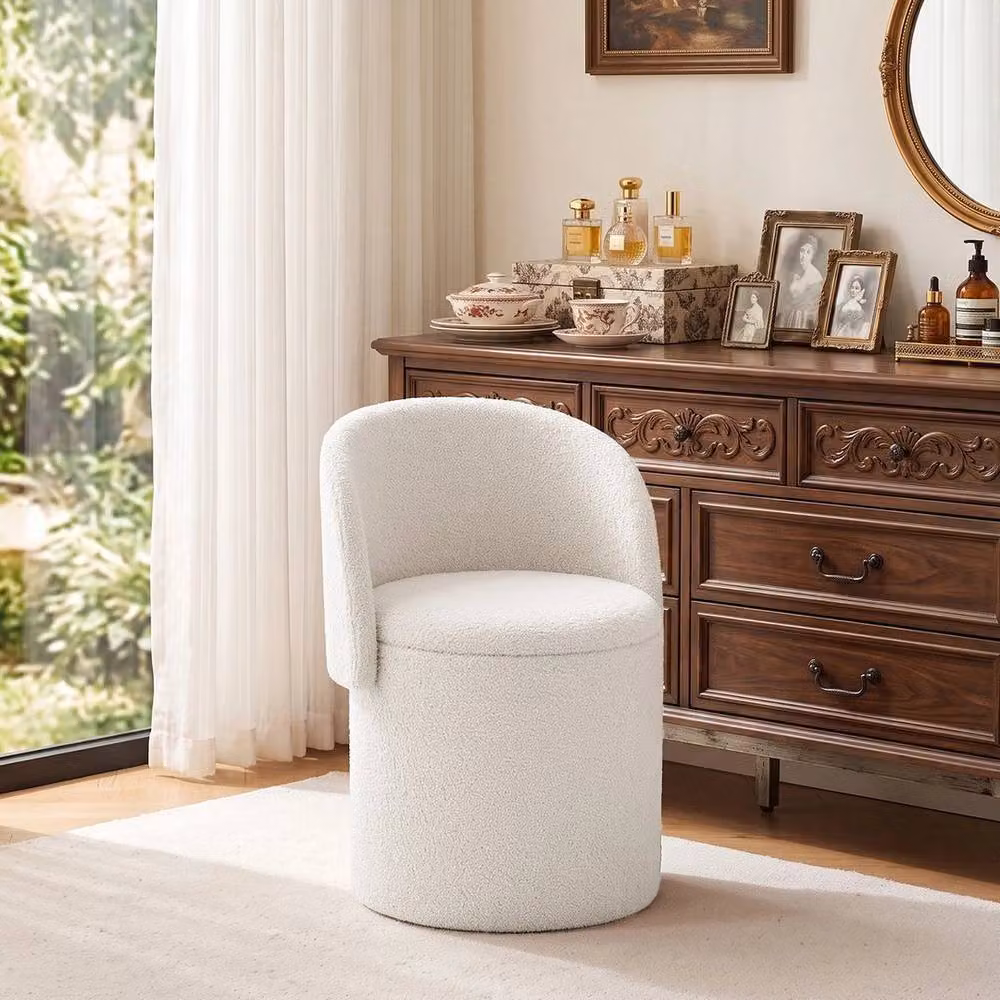 KORVIXA White Teddy Fleece Vanity Chair with Hidden Storage, Width: 100 cm – 2