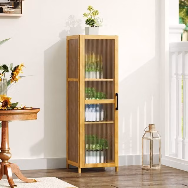 Livingandhome Modern Brown Wood Narrow Bookcase Storage Unit with Glass Doors and Internal Shelves, Width: 100 cm