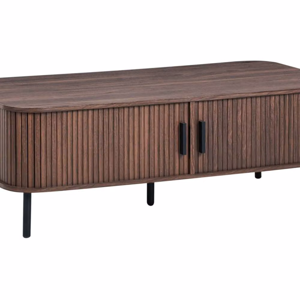 Wyld and Coco Retro Coffee Table with Sliding Storage, Dark Brown Top and Black Metal Legs, W: 60 cm, D: 41 cm, H: 33 cm – 2
