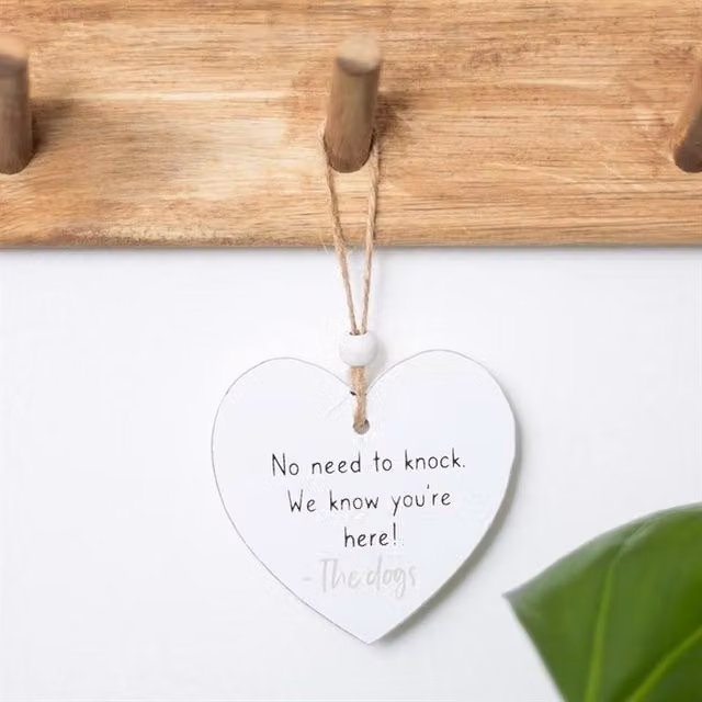 Uniqueful No Need To Knock Hanging Heart Sentiment Wood Wall Plaque in White, 15 cm