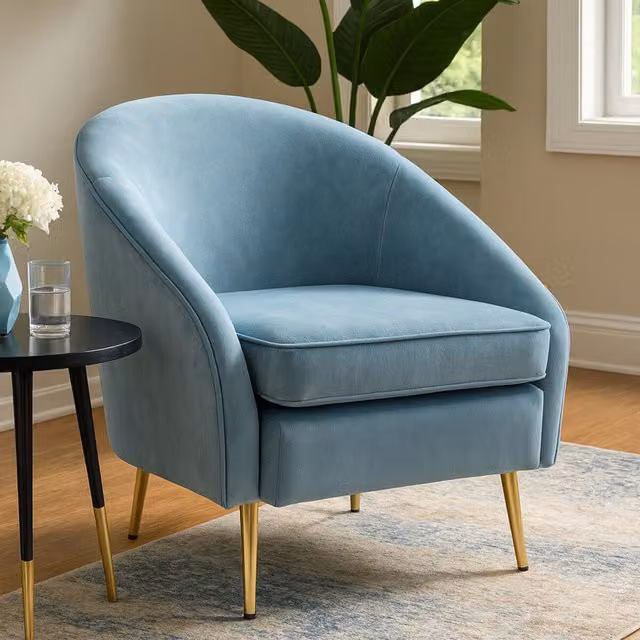Orsina Blue Velvet Tub Armchair with Gold Metal Frame – 2