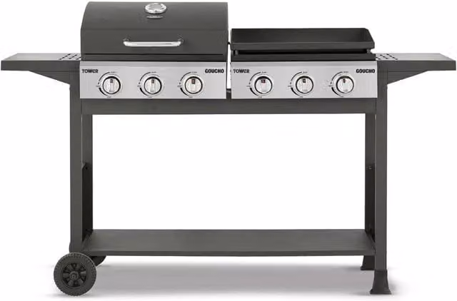 Tower Goucho Gas BBQ Grill with Plancha in Black