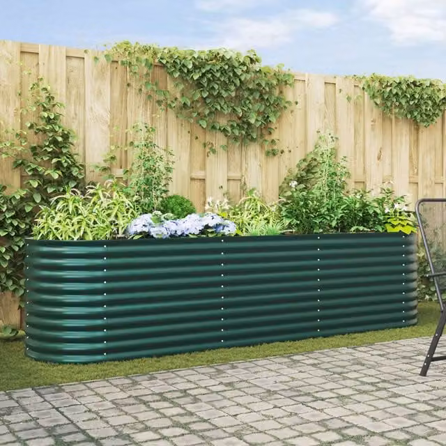 Berkfield Home Garden Green Galvanised Steel Raised Bed W/D/H: 320 x 80 x 81 cm