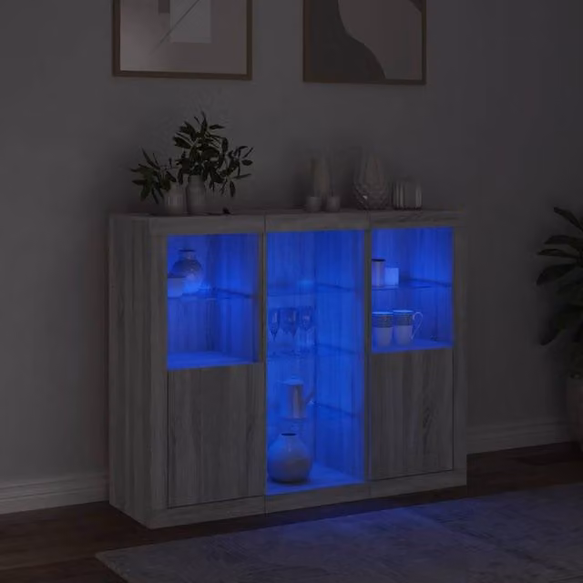 Berkfield Home 3-Piece Sideboard Set with Integrated LED Lighting in Grey Sonoma Engineered Wood – 1