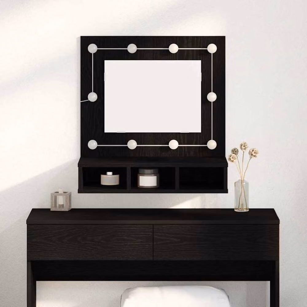 Berkfield Home Black Oak Wood Bathroom Vanity Unit with Medium Mirror – 2