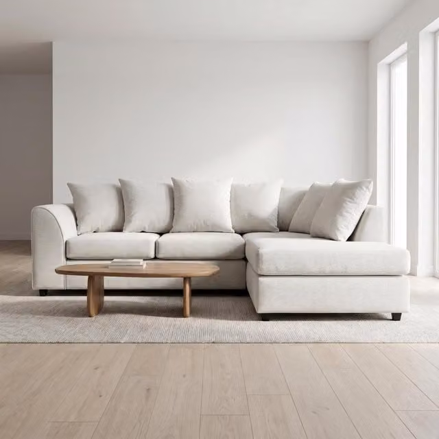 Abakus Direct Harriet Relaxed Linen Corner Sofa with Chaise and Scatter Cushions in Cream, Right-hand Facing