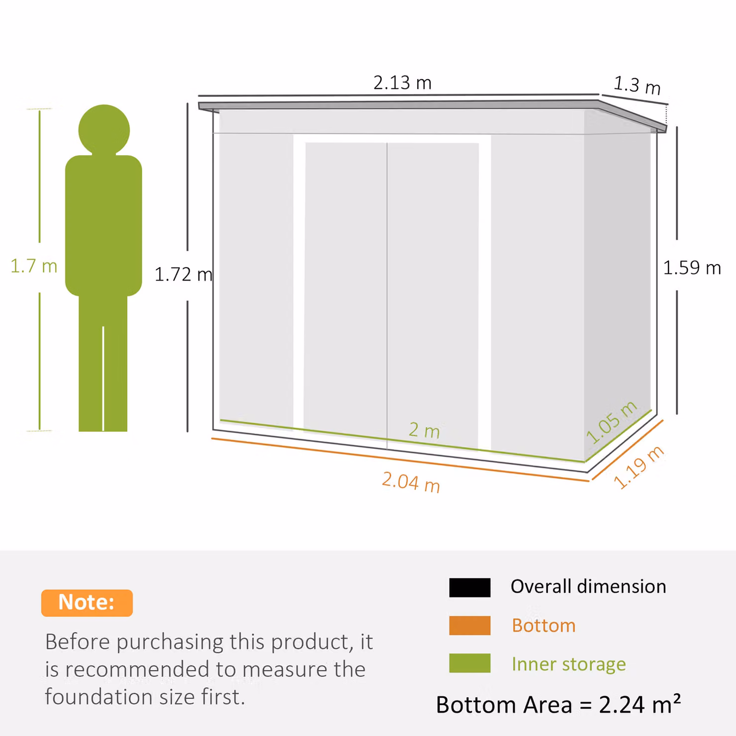 Outsunny Steel Garden Shed with Foundation Kit, Lockable Double Doors and Pent Roof, Dark Grey, W/D/H: 130 x 213 x 173 cm – 3