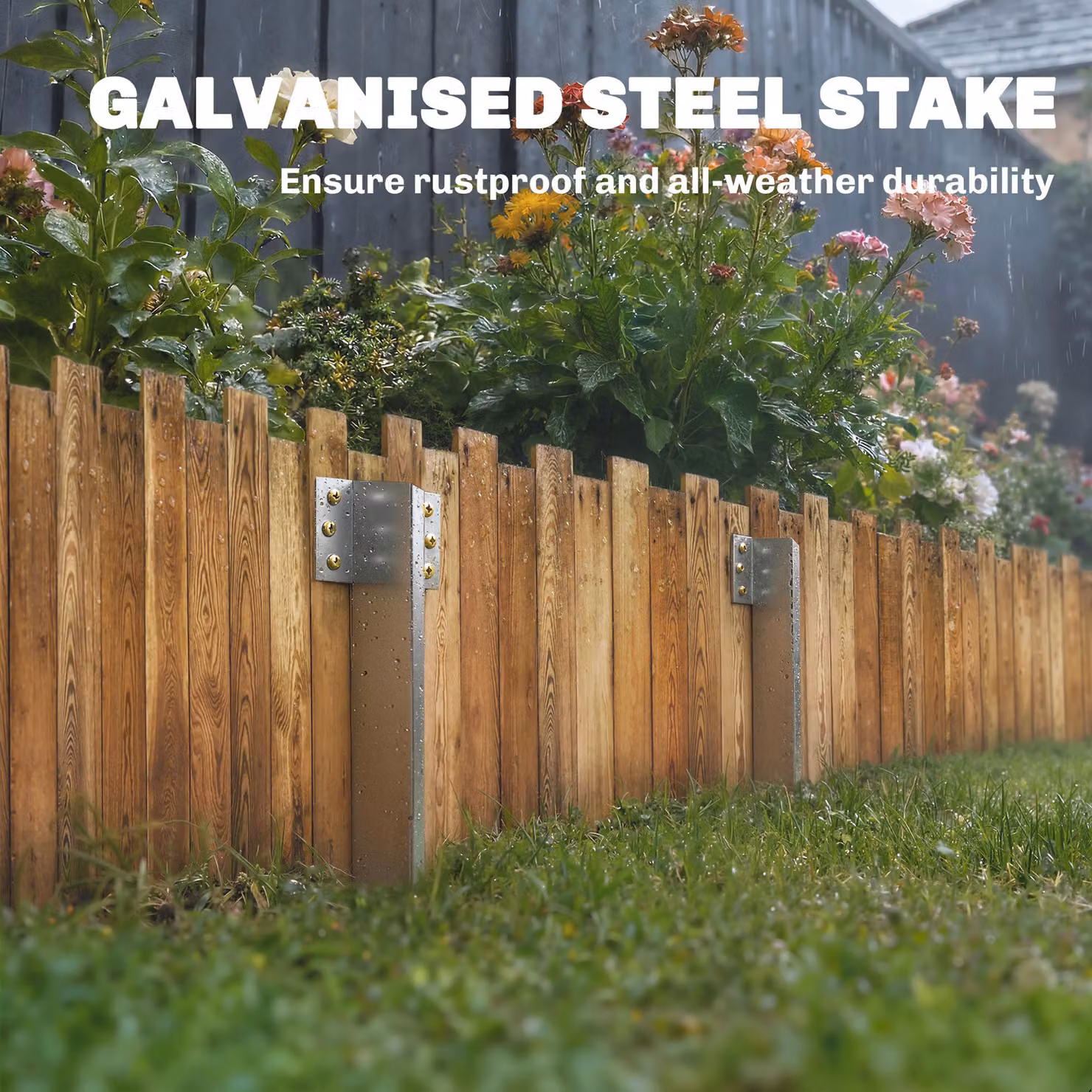 Outsunny 20 Pack Heavy Duty Galvanised Steel Railway Sleeper Brackets in Silver, 41 cm Sleeper Stakes with Screws and Gloves – 6