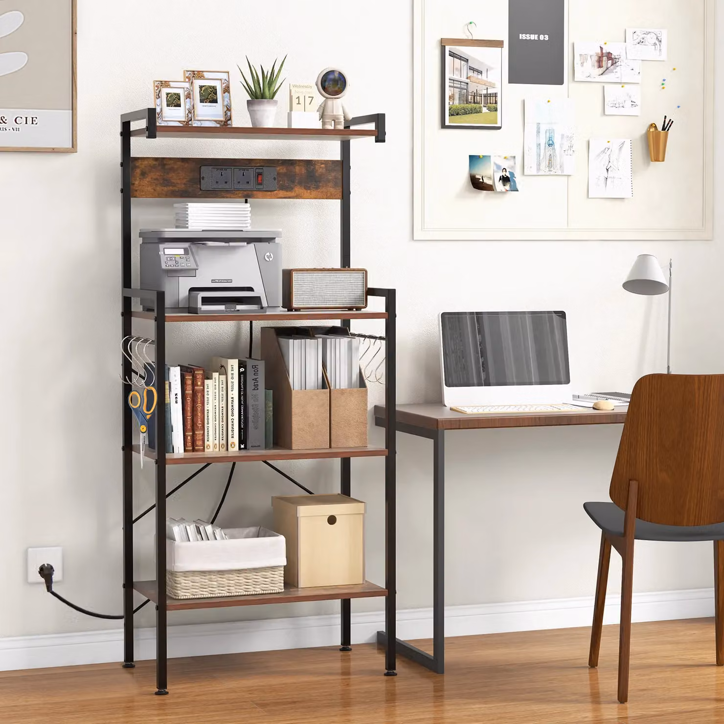 Gymax 4-Tier Bakers Rack and Microwave Stand with Power Outlet in Brown – 5