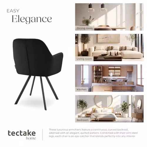 tectake Set of 6 Lucia Velvet Dining Armchairs with Geometric Pattern and Swivel Function, Black – 8