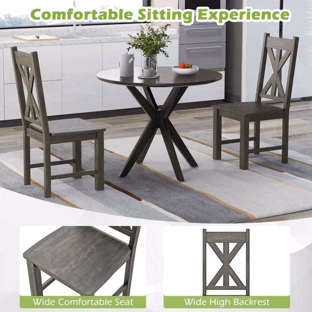 KORVIXA Set of 2 Modern Grey Rubberwood Dining Chairs – 4