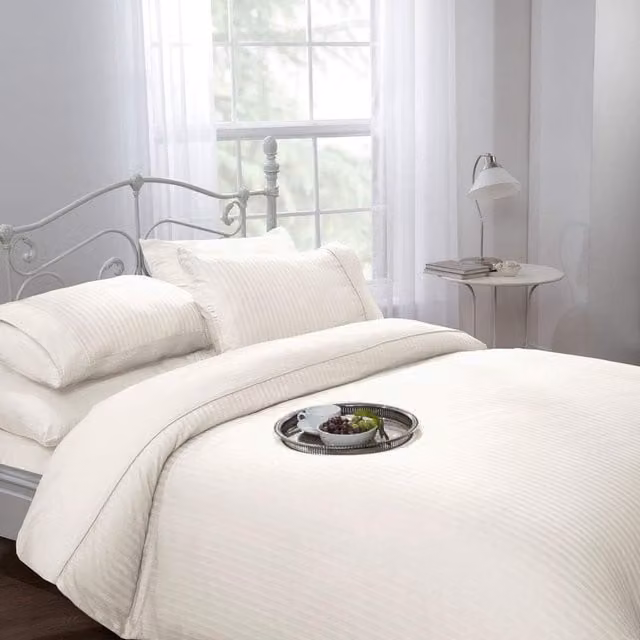 Ritz Dorchester 300 Thread Count Mako Satin Cotton Duvet Cover and Pillowcase Set, Yellow and White Striped, Duvet Cover: 140 x 200 cm, Pillowcase: 50 x 75 cm