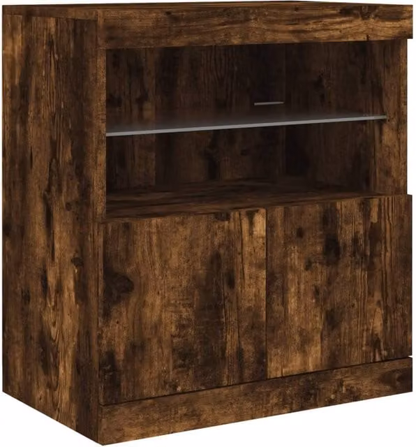 Berkfield Home Smoked Oak Sideboard with Integrated LED Lights in Brown, W/D/H: 60 x 37 x 67 cm – 1