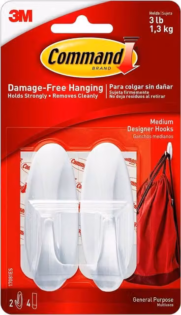 3M Command Medium Designer White Plastic Hooks for Hanging Coats