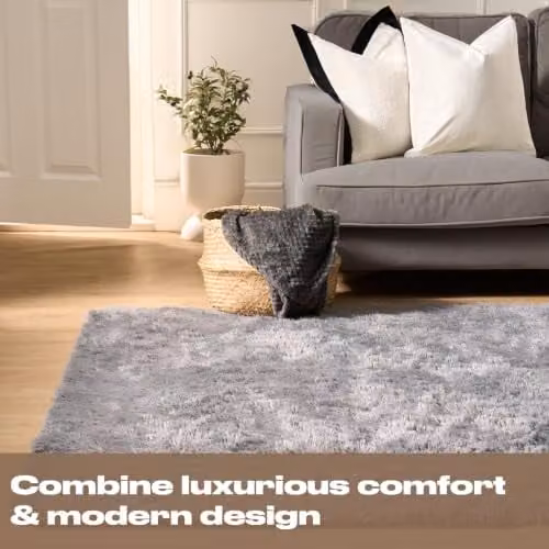 OHS Grey Soft Fluffy Runner Rug, Non-Slip Polyester Area Rug for Hallway, Bedroom or Living Room, W/D/H: 60 x 150 x 1 cm – 2