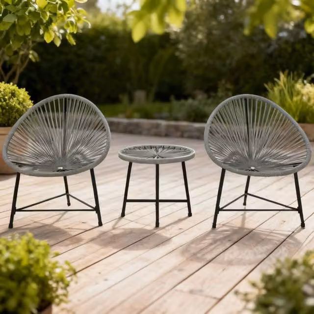 ERGOVEXA 3 Piece Grey Rattan Bistro Set for Garden and Terrace