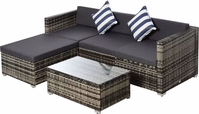 Outsunny 4 Seater Grey Rattan Garden Sofa Set with Upholstered Cushions