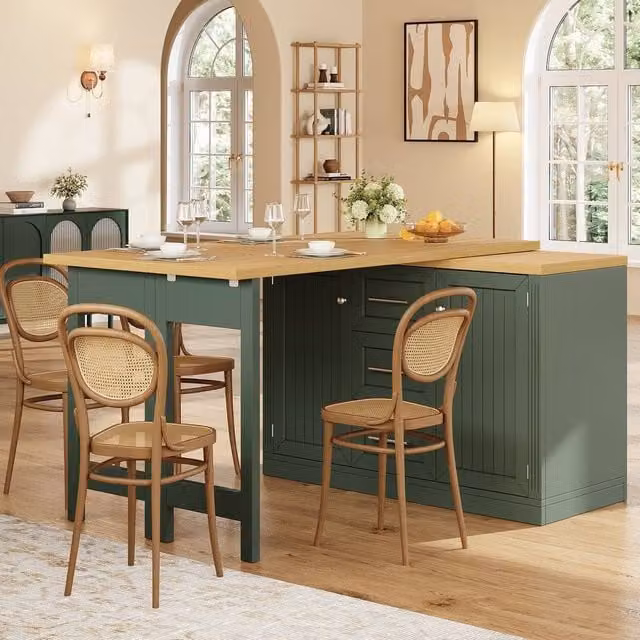 Merax Extendable Kitchen Island Sideboard with Swivel Dining Table in Green, W/D/H: 120 x 40 x 75 cm – 1