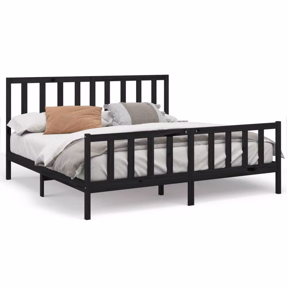 Berkfield Home Beautiful Bed Frame in Black Solid Pine, W/D/H: 200 x 169.5 x 206 cm – 3