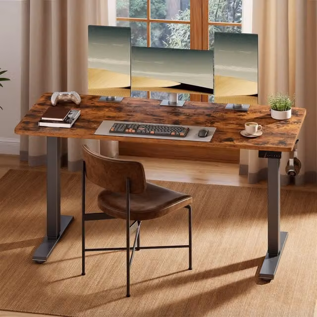 VASAGLE Electric Height Adjustable Standing Desk in Rustic Brown