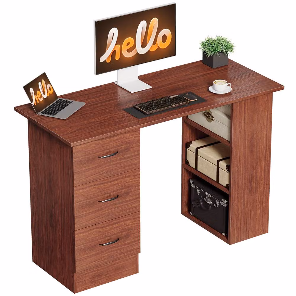 HOMCOM Modern Computer Desk in Walnut Brown, W/D/H: 120 x 49 x 72 cm – 2