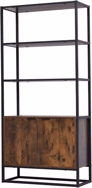 Nordara Industrial Storage Cabinet with 3 Open Shelves in Brown and Black, W/D/H: 76.0 x 33.0 x 162.5 cm – 1