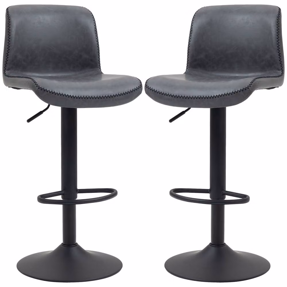 STILVORA Set of 2 Adjustable Height Swivel Bar Stools in Dark Grey Synthetic Leather – 4