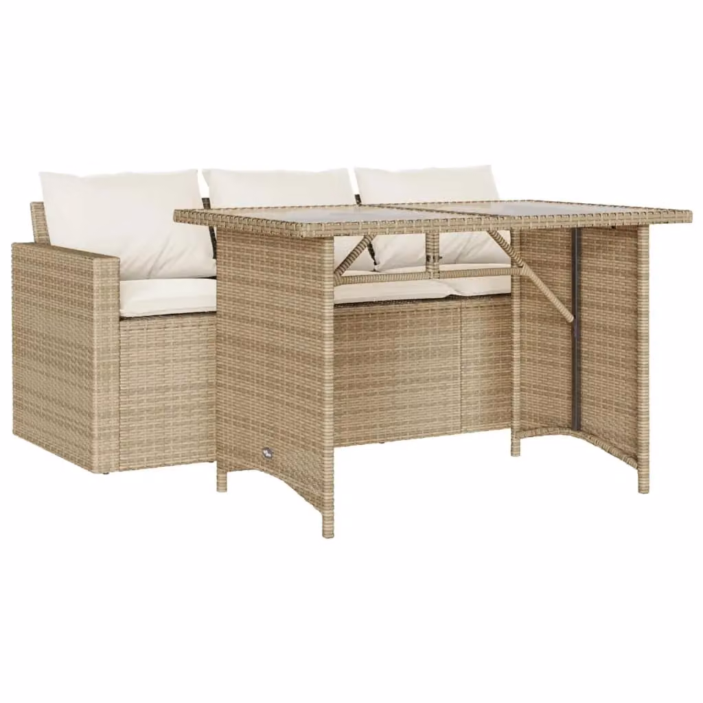 Berkfield Home 2 Piece Modern Garden Dining Set with Beige Cushions and Glass Top Poly Rattan Table – 2