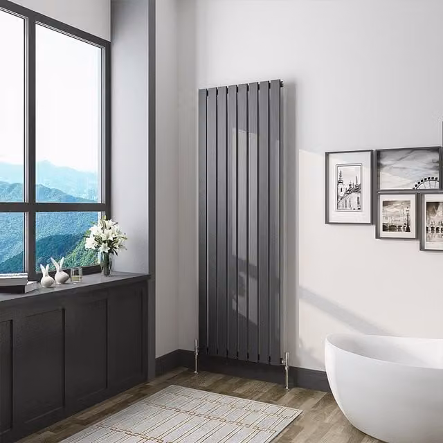 AicaBathroom Vertical Flat Panel Steel Central Heating Radiator in Anthracite Grey, H 160 x W 54.4 cm